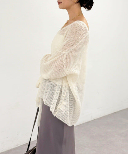 【輕盈感◎】附圍巾羊駝毛寬鬆針織衫