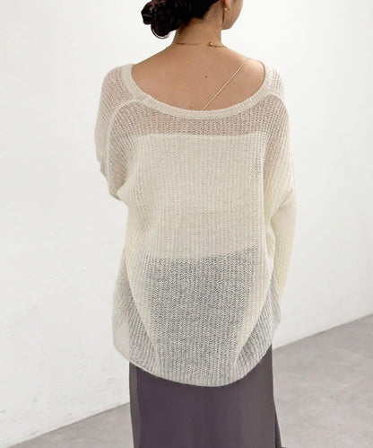 【輕盈感◎】附圍巾羊駝毛寬鬆針織衫