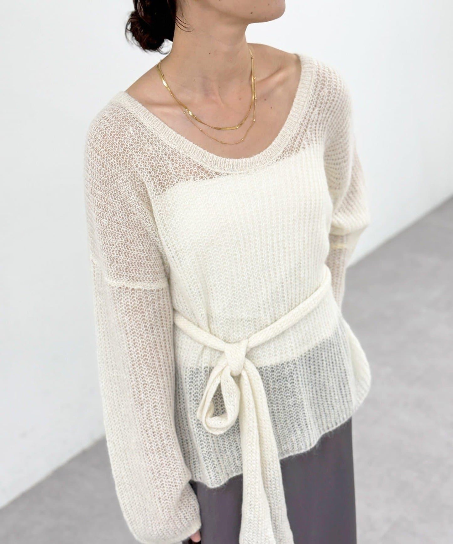 【輕盈感◎】附圍巾羊駝毛寬鬆針織衫