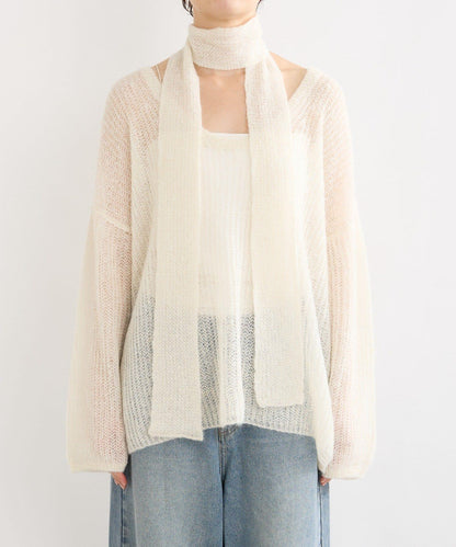 【輕盈感◎】附圍巾羊駝毛寬鬆針織衫