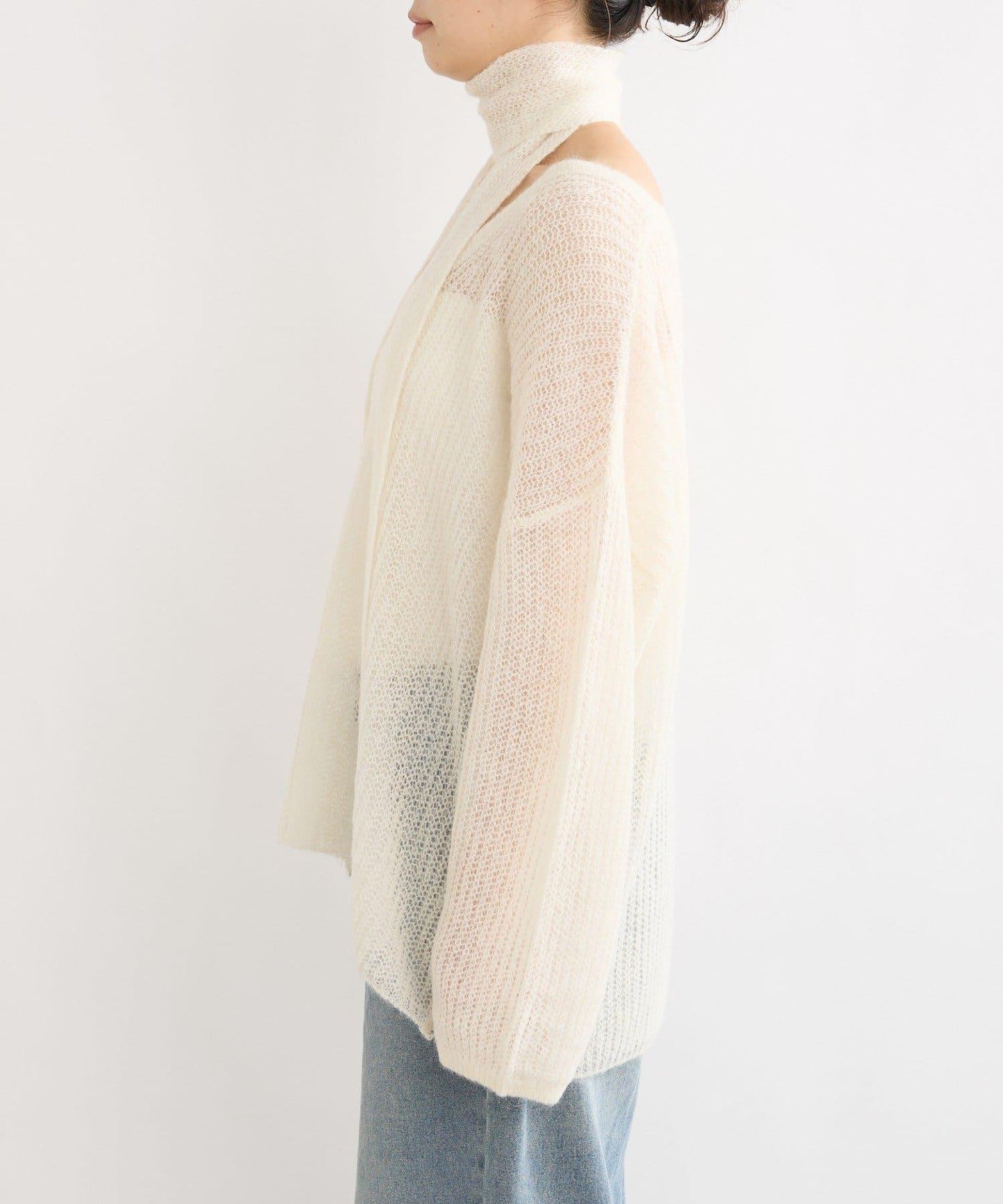 【輕盈感◎】附圍巾羊駝毛寬鬆針織衫