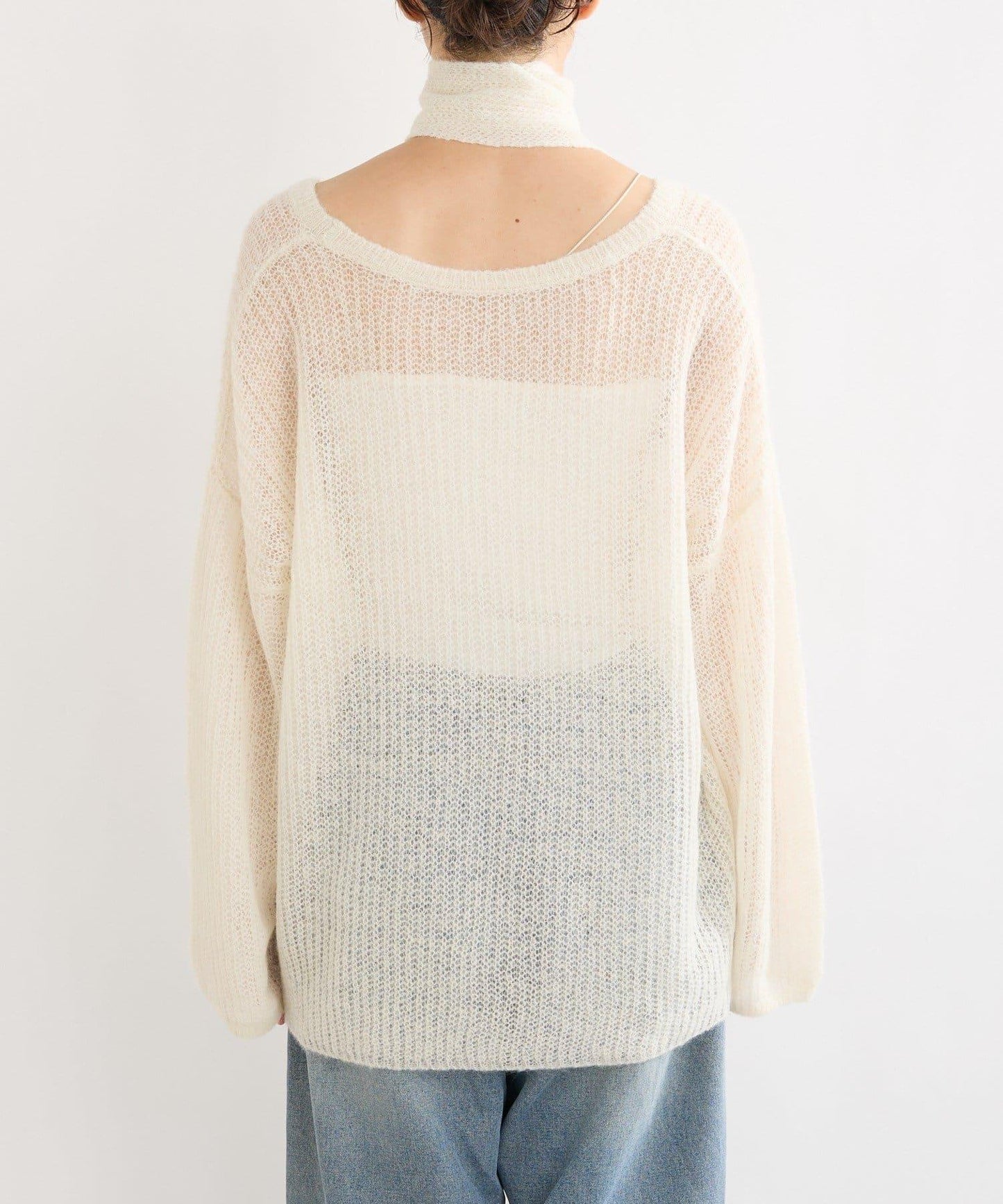 【輕盈感◎】附圍巾羊駝毛寬鬆針織衫