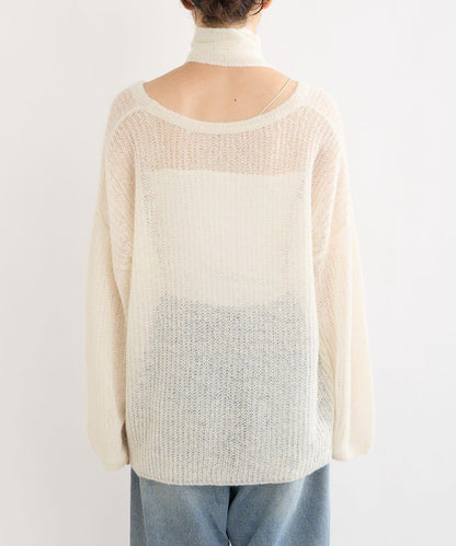 【輕盈感◎】附圍巾羊駝毛寬鬆針織衫