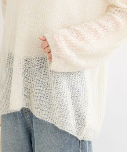 【輕盈感◎】附圍巾羊駝毛寬鬆針織衫