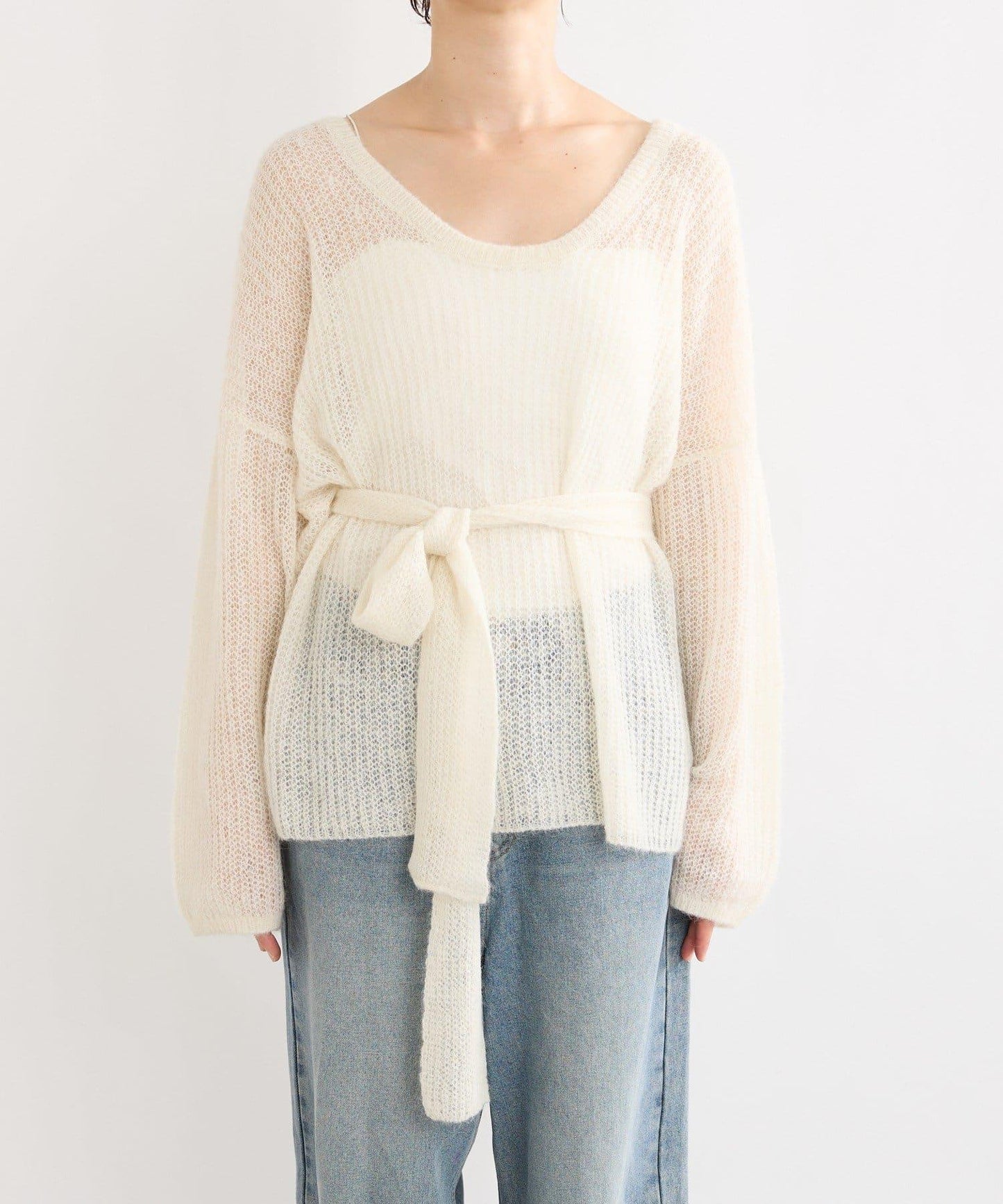 【輕盈感◎】附圍巾羊駝毛寬鬆針織衫