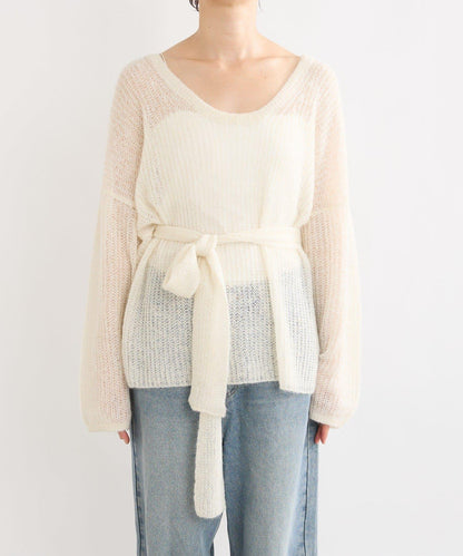 【輕盈感◎】附圍巾羊駝毛寬鬆針織衫