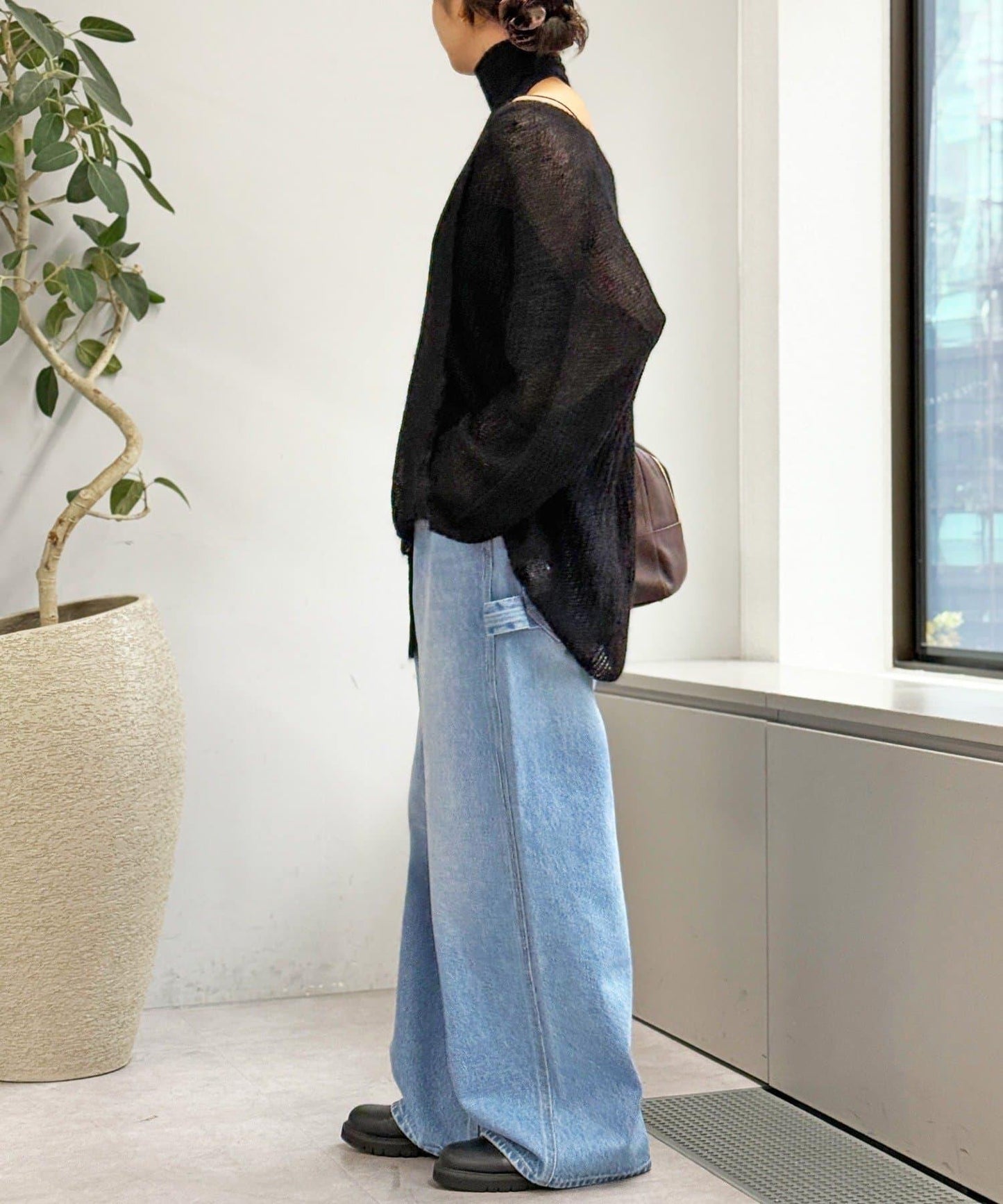 【輕盈感◎】附圍巾羊駝毛寬鬆針織衫