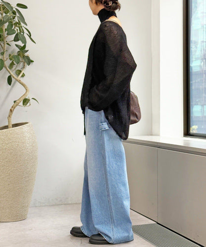 【輕盈感◎】附圍巾羊駝毛寬鬆針織衫