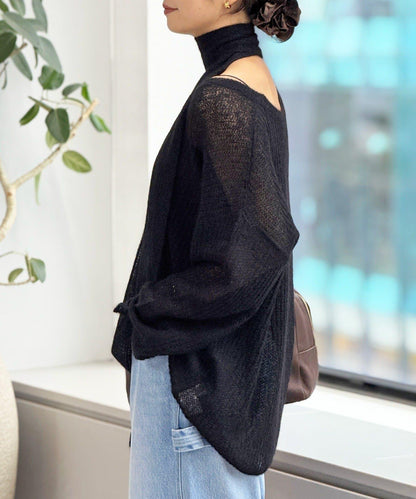 【輕盈感◎】附圍巾羊駝毛寬鬆針織衫