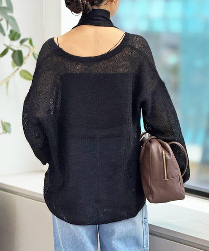 【輕盈感◎】附圍巾羊駝毛寬鬆針織衫