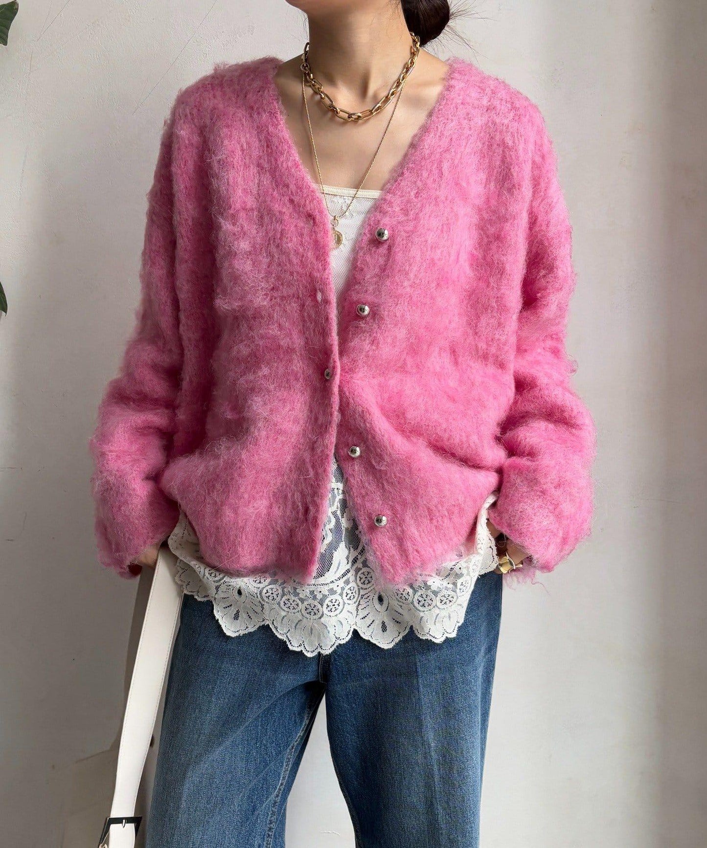 拉絲工藝銀色紐扣開衫