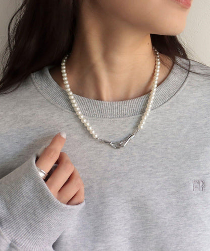 前置金屬扣珍珠項鍊