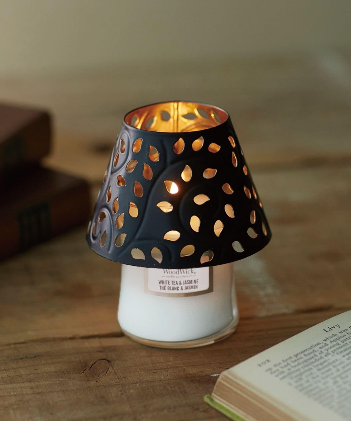 WoodWick玻璃罐香薰蠟燭S號&燈罩套裝