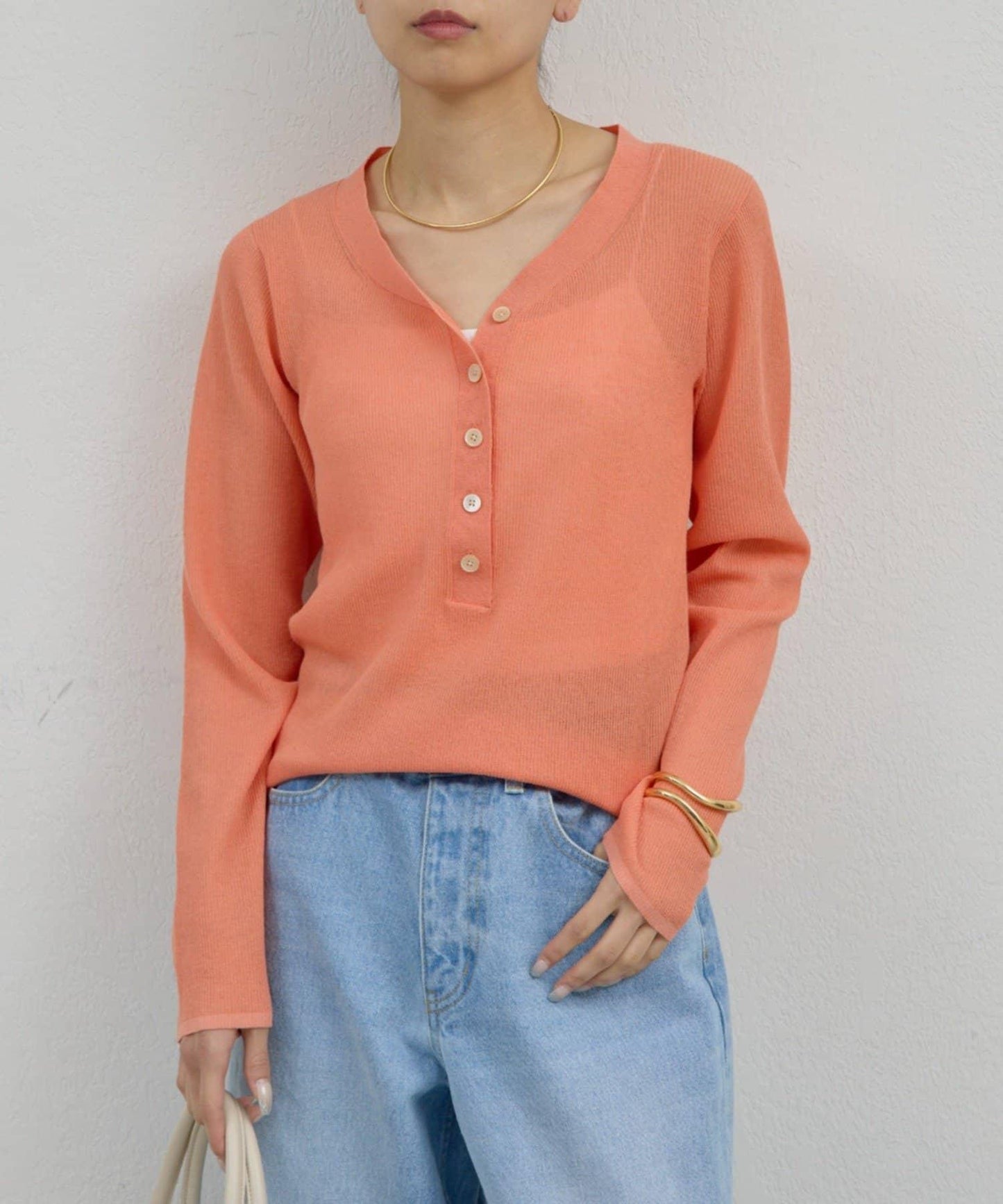 透視亨利領針織衫