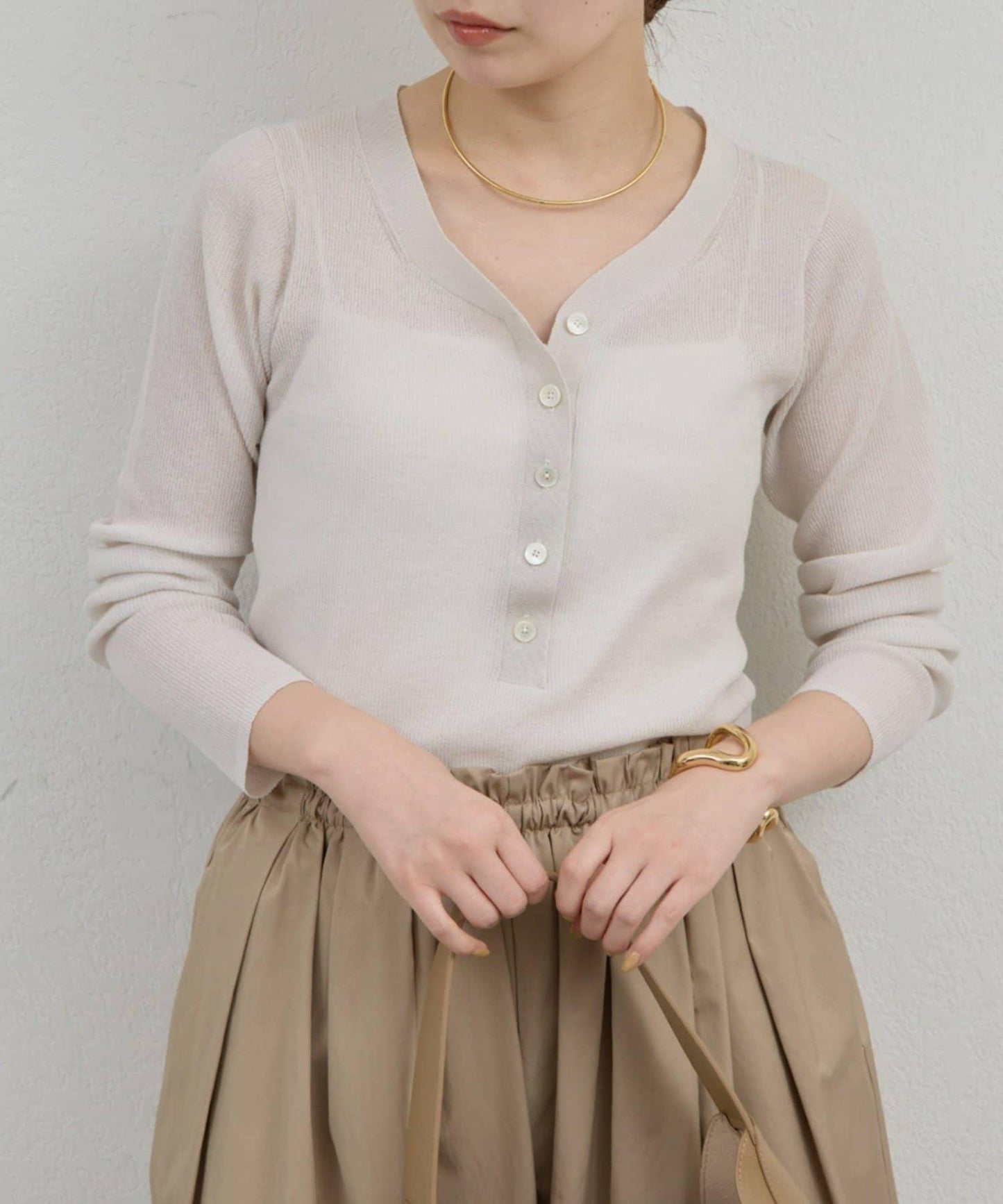 透視亨利領針織衫