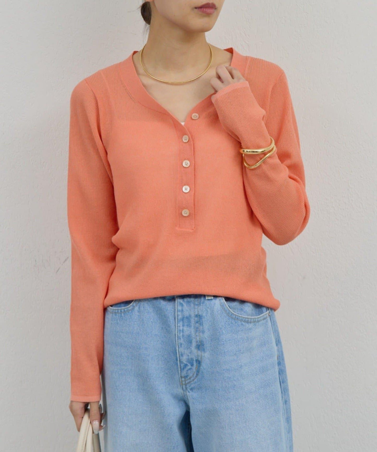 透視亨利領針織衫