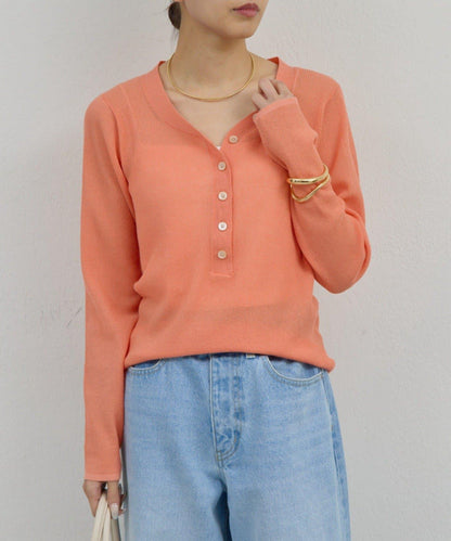 透視亨利領針織衫