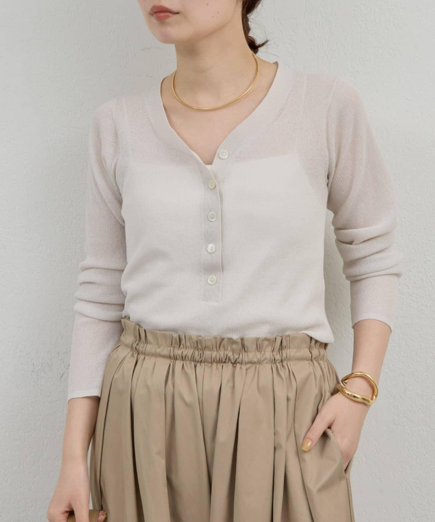 透視亨利領針織衫