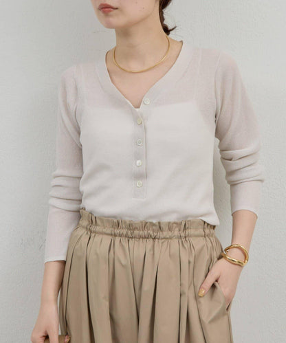 透視亨利領針織衫