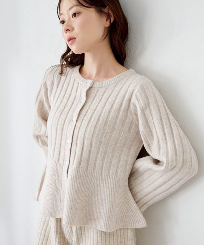 荷葉邊羅紋針織開衫