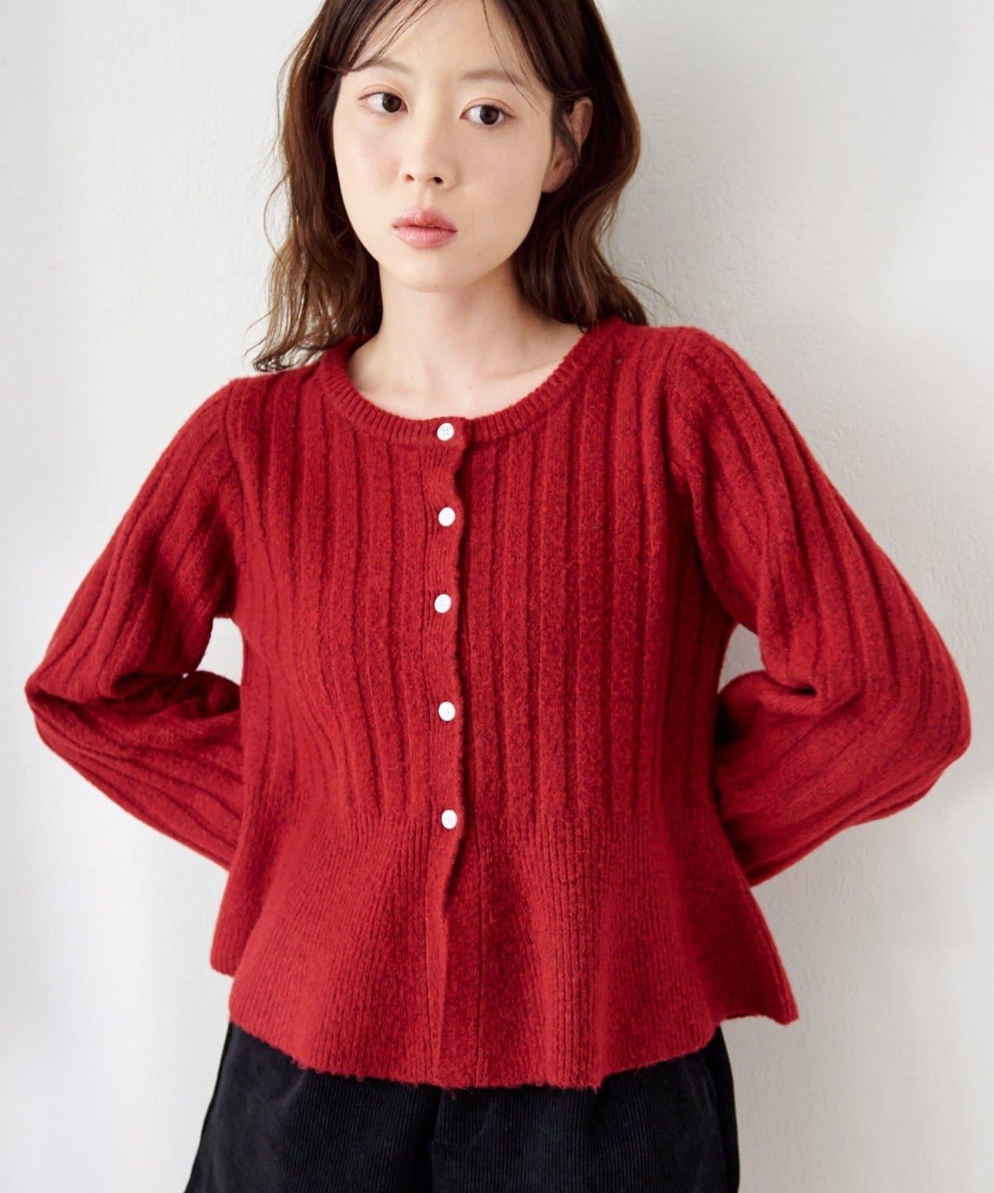 荷葉邊羅紋針織開衫