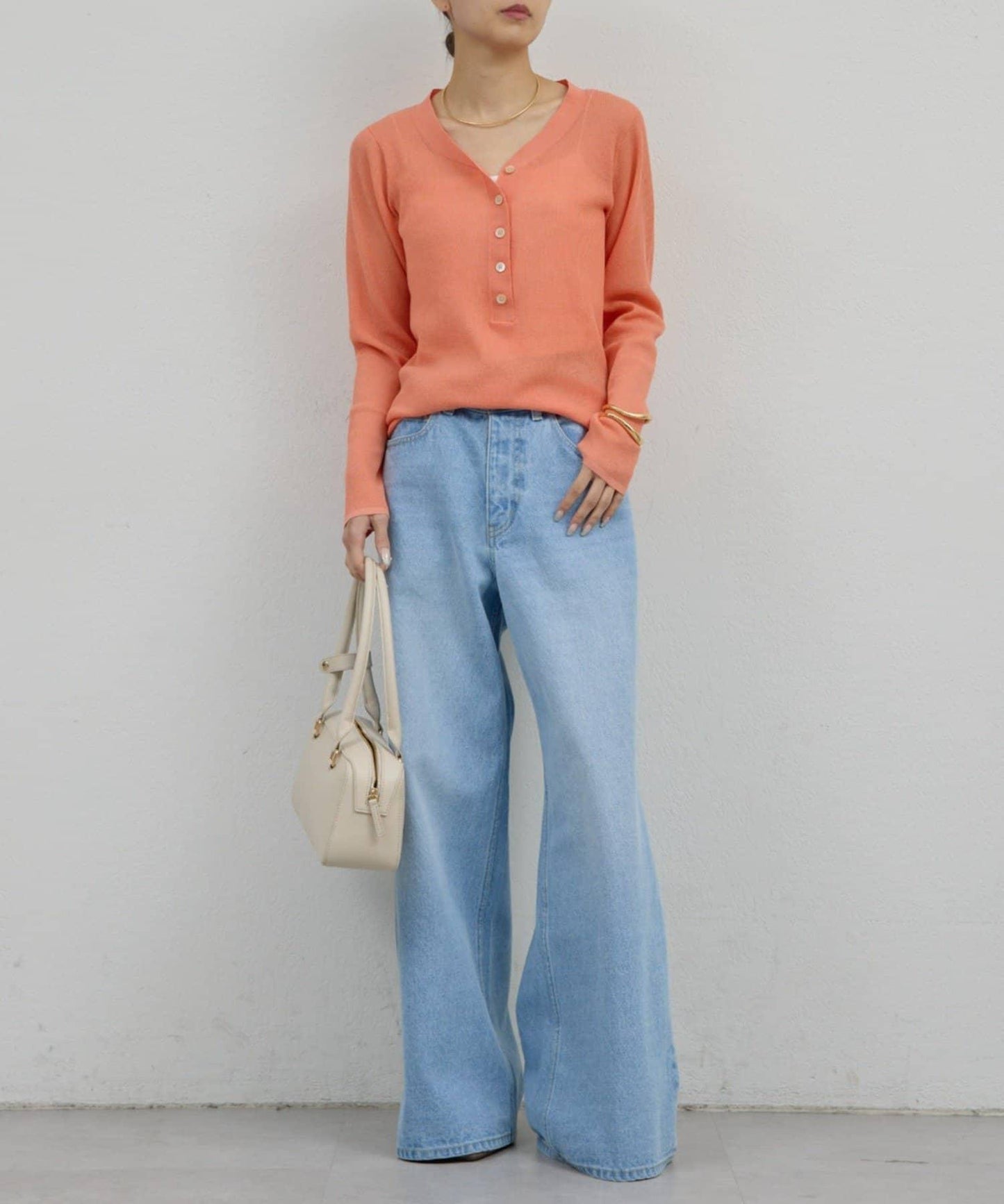 透視亨利領針織衫