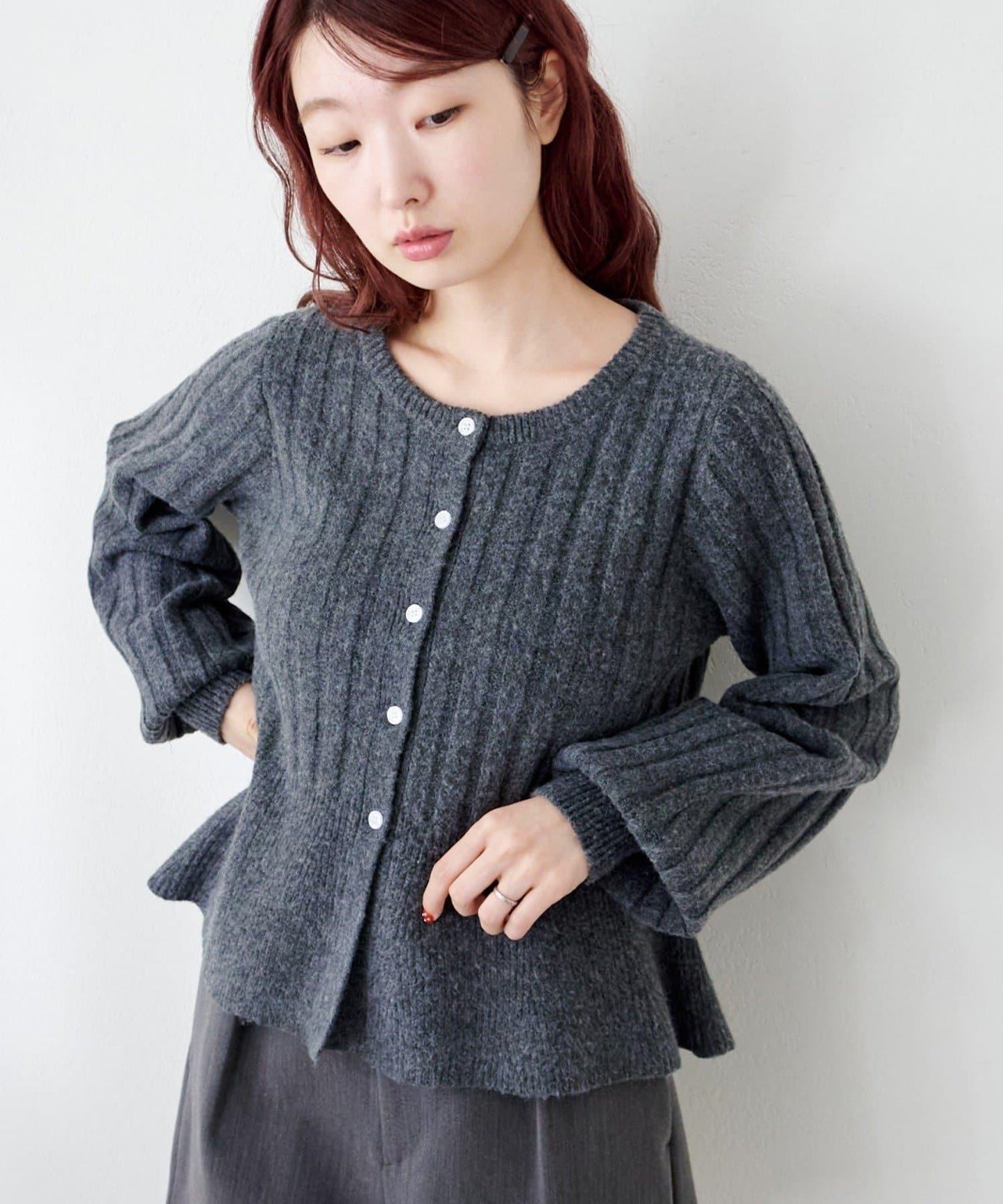 荷葉邊羅紋針織開衫