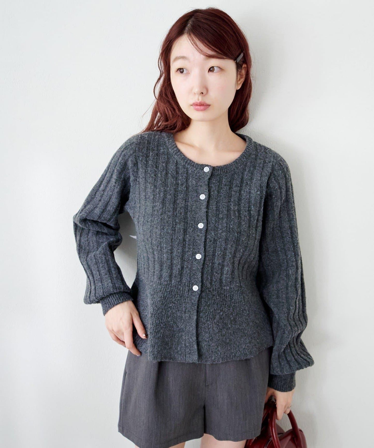 荷葉邊羅紋針織開衫