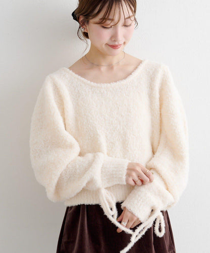 B 蝴蝶結馬海毛袖針織衫