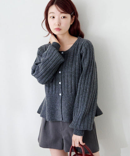 荷葉邊羅紋針織開衫