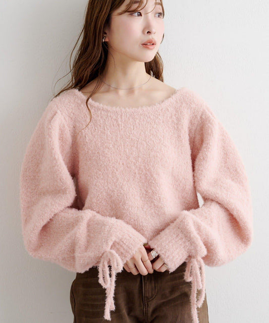 B 蝴蝶結馬海毛袖針織衫