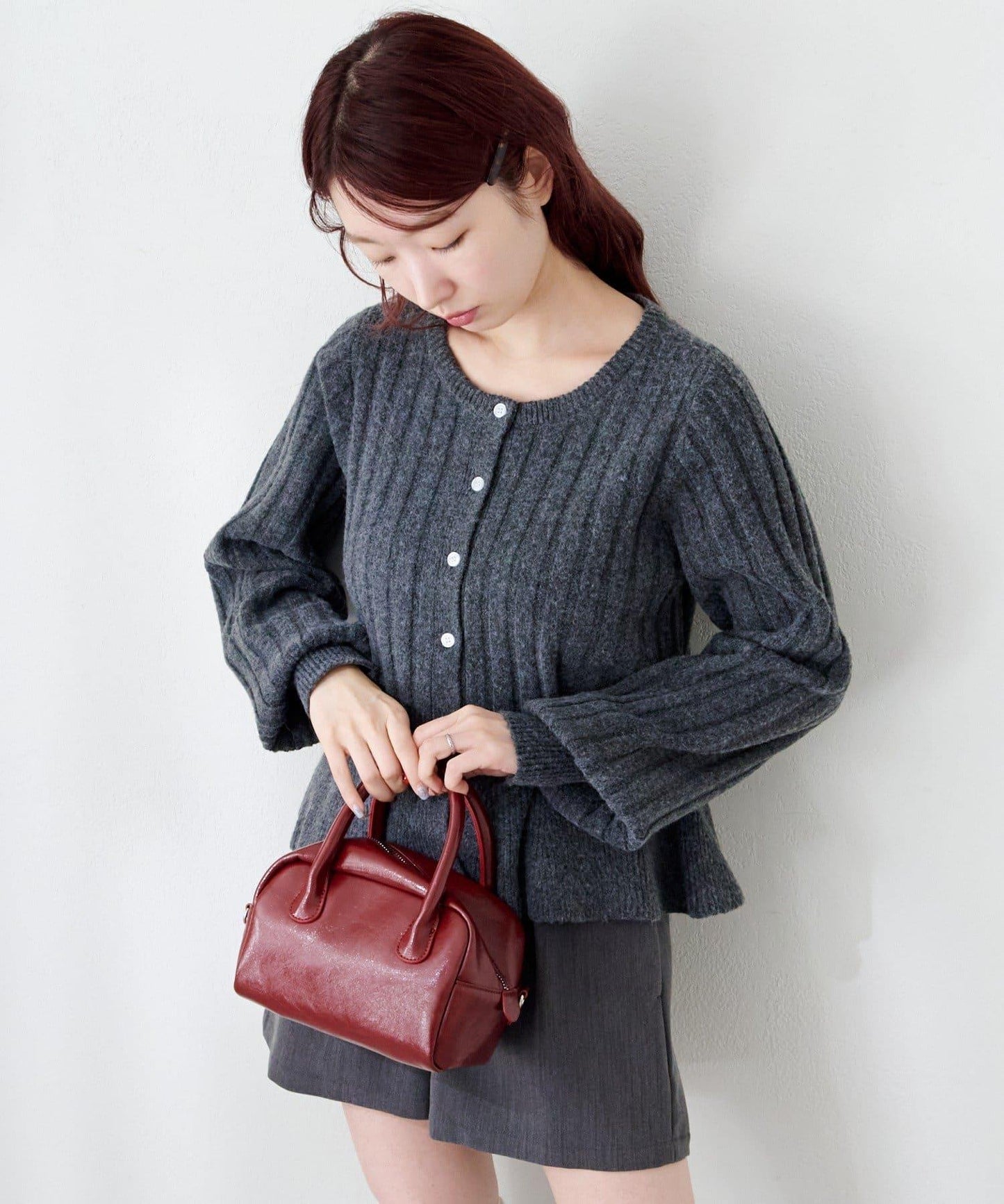 荷葉邊羅紋針織開衫