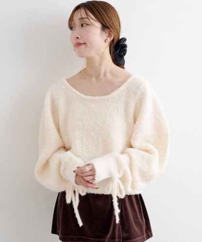 B 蝴蝶結馬海毛袖針織衫