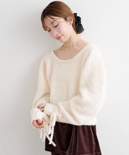 B 蝴蝶結馬海毛袖針織衫