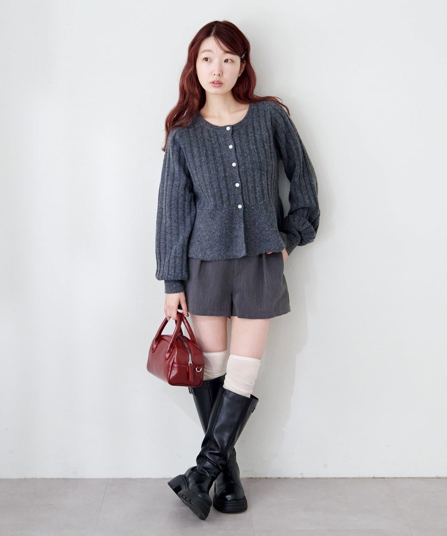 荷葉邊羅紋針織開衫