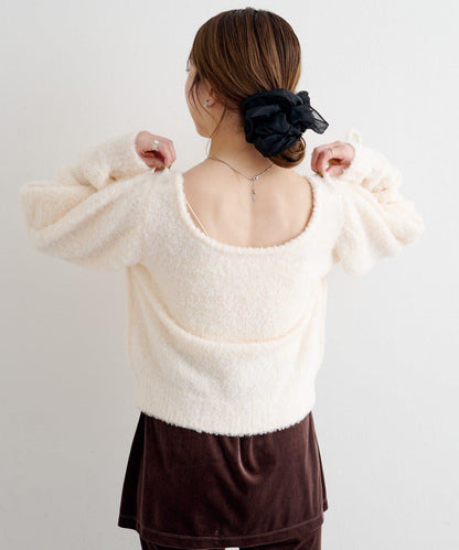 B 蝴蝶結馬海毛袖針織衫