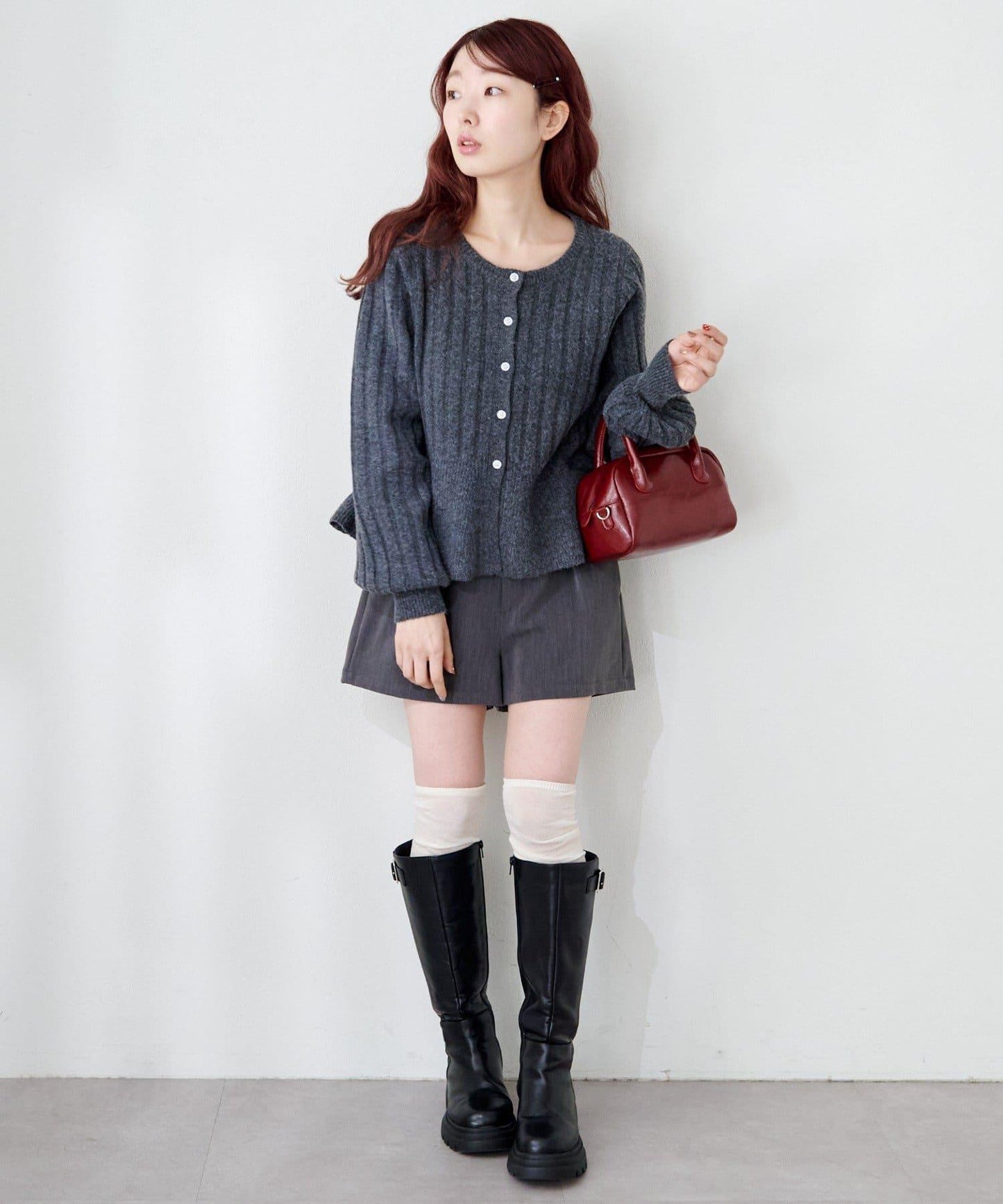 荷葉邊羅紋針織開衫