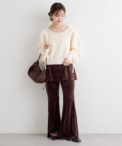 B 蝴蝶結馬海毛袖針織衫