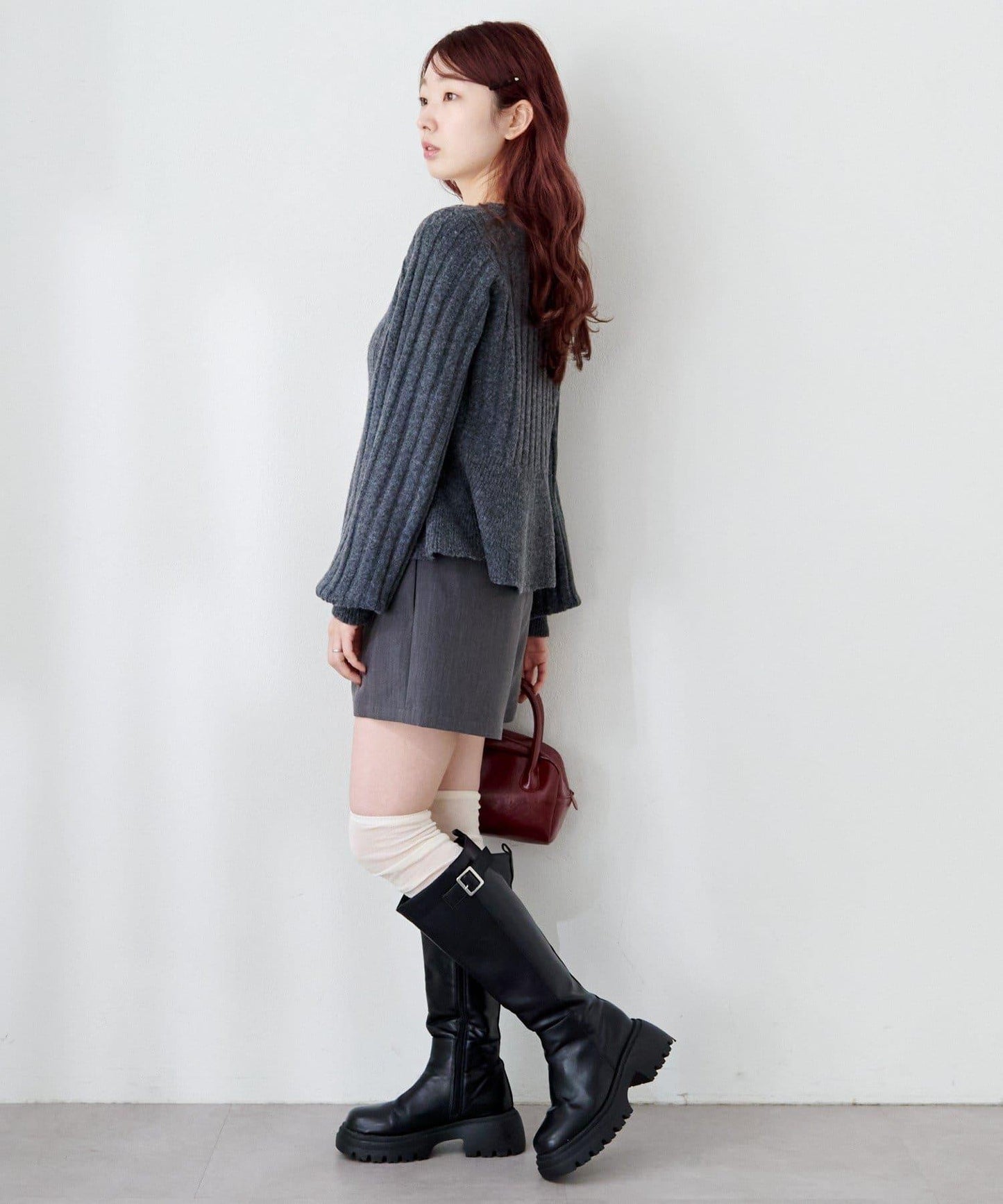 荷葉邊羅紋針織開衫