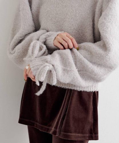 B 蝴蝶結馬海毛袖針織衫