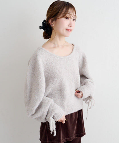 B 蝴蝶結馬海毛袖針織衫