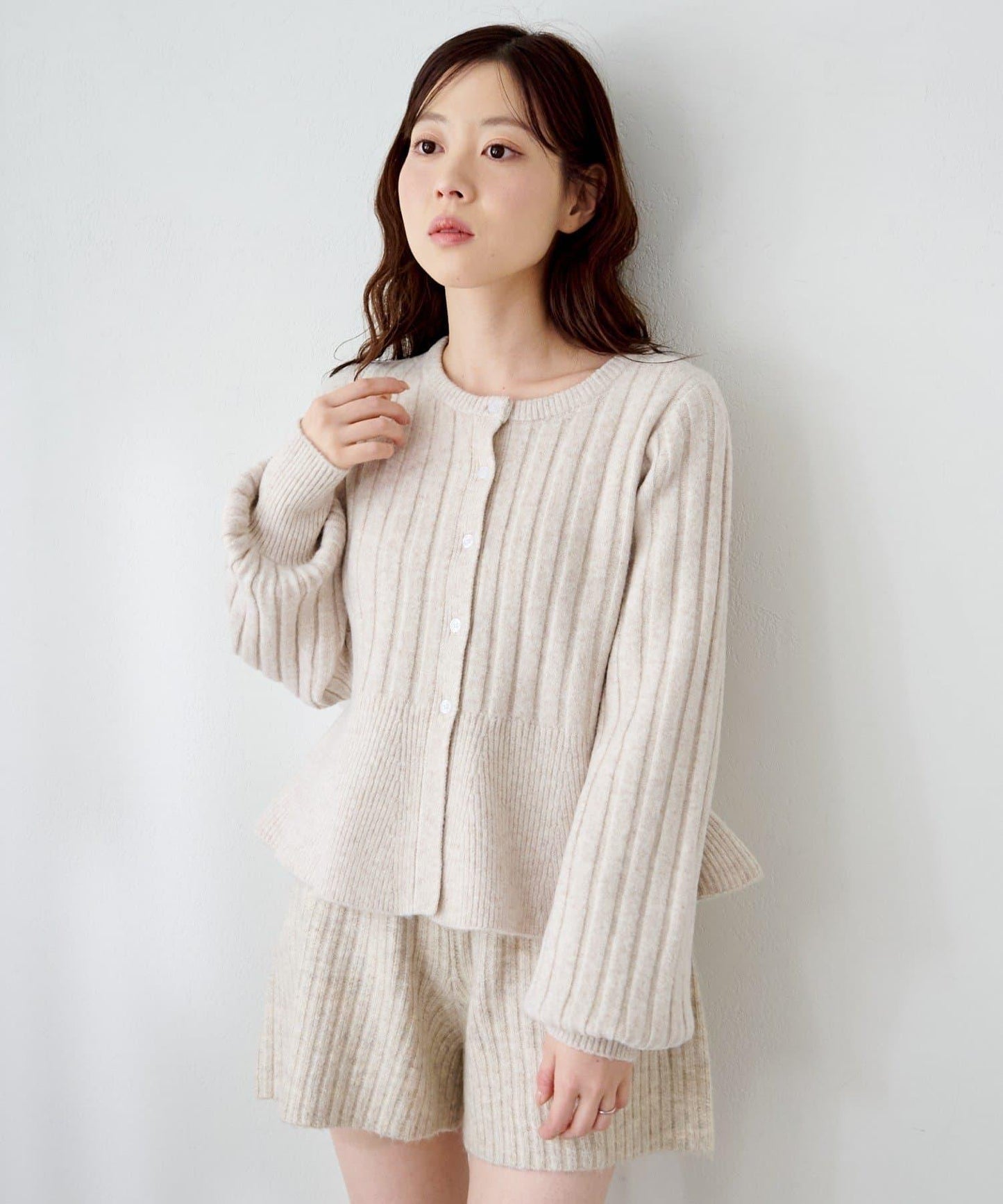 荷葉邊羅紋針織開衫