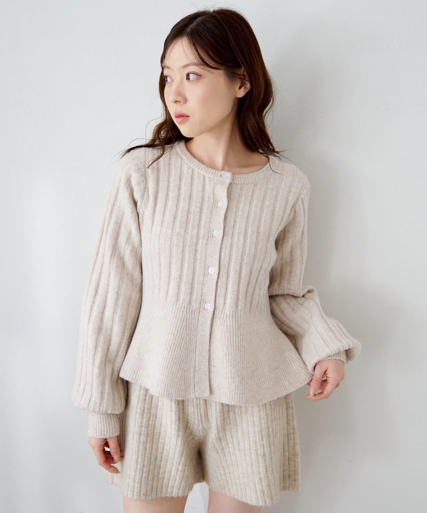 荷葉邊羅紋針織開衫