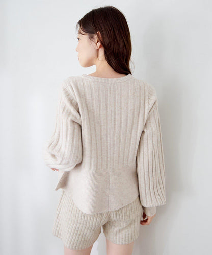 荷葉邊羅紋針織開衫