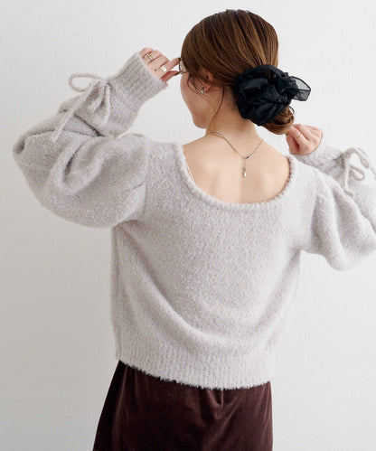 B 蝴蝶結馬海毛袖針織衫