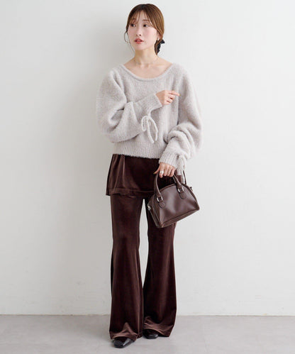 B 蝴蝶結馬海毛袖針織衫