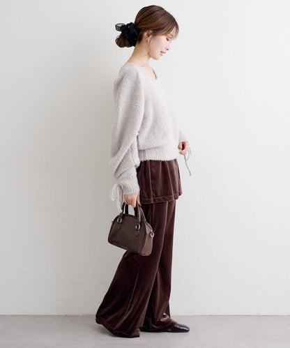 B 蝴蝶結馬海毛袖針織衫