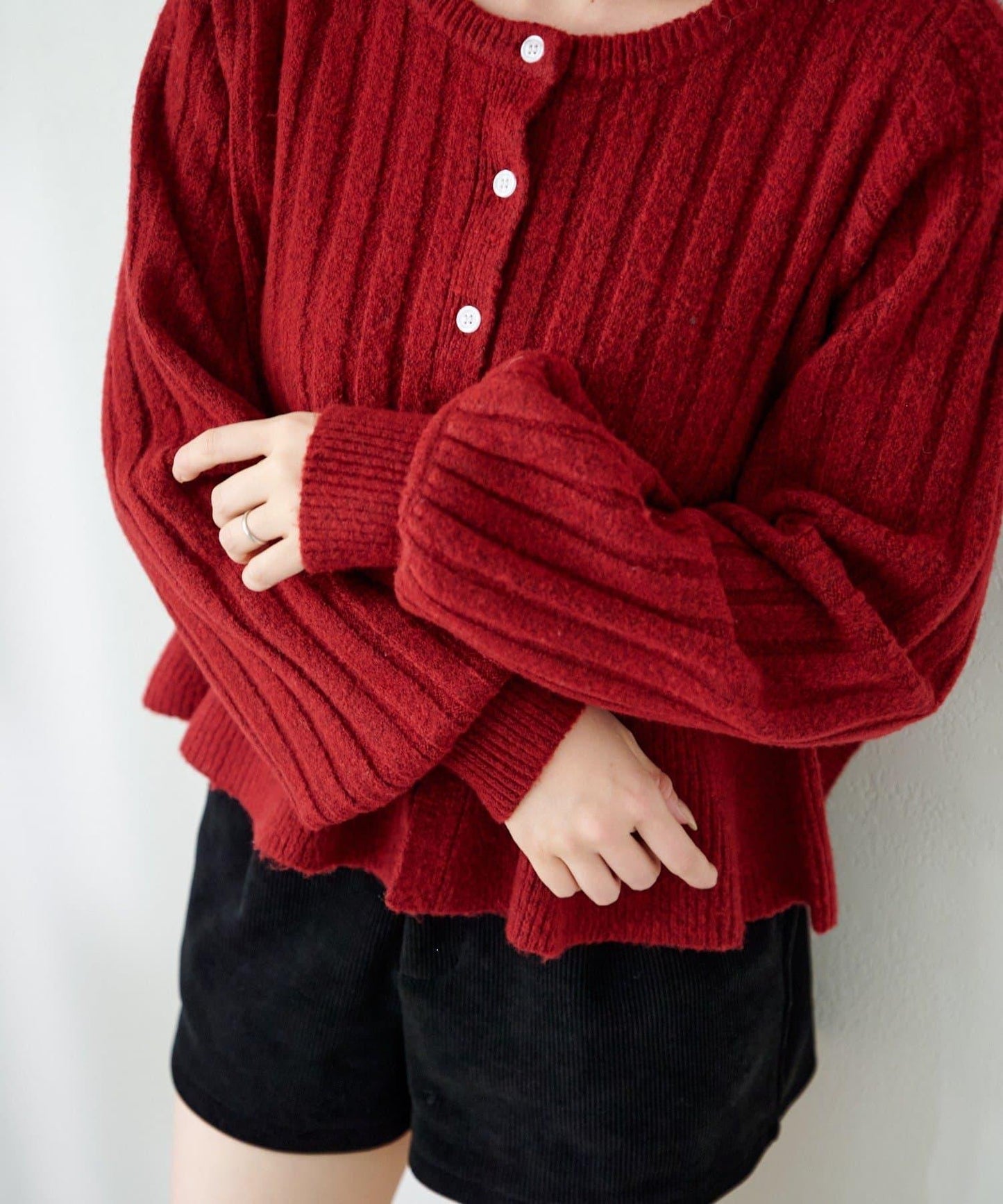 荷葉邊羅紋針織開衫