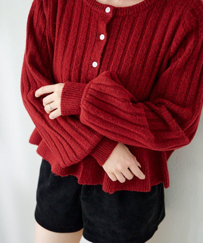 荷葉邊羅紋針織開衫