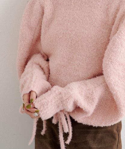 B 蝴蝶結馬海毛袖針織衫